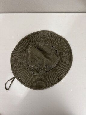 Vintage Olive Green Wide-Brim Cotton Sun Hat With Adjustable Chin Strap L/XL